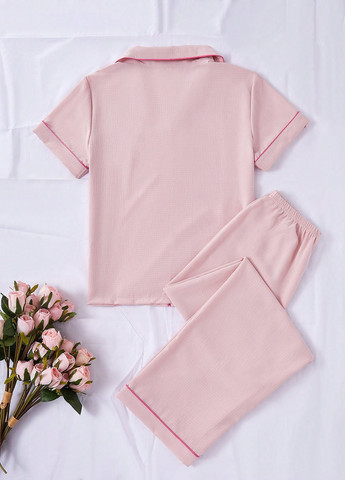 Светло-розовая всесезон пижама (рубашка, брюки) рубашка + брюки SHEIN