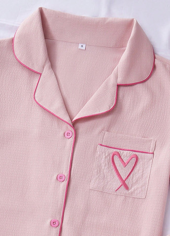 Светло-розовая всесезон пижама (рубашка, брюки) рубашка + брюки SHEIN