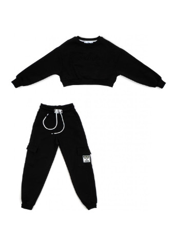 Черный демисезонный спортивный костюм трикотажный (7036-k-164g-black) A-yugi