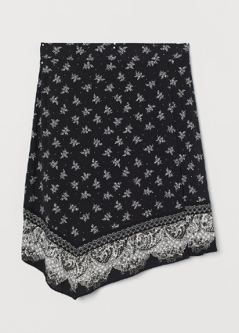 Черно-белая кэжуал цветочной расцветки юбка H&M а-силуэта (трапеция)