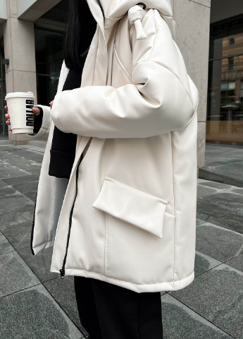 Белая зимняя зимняя куртка из эко-кожи на утеплителе Jadone Fashion