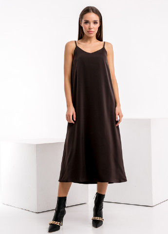 Темно-коричнева кежуал сукня а-силует, сукня-комбінація Icon однотонна
