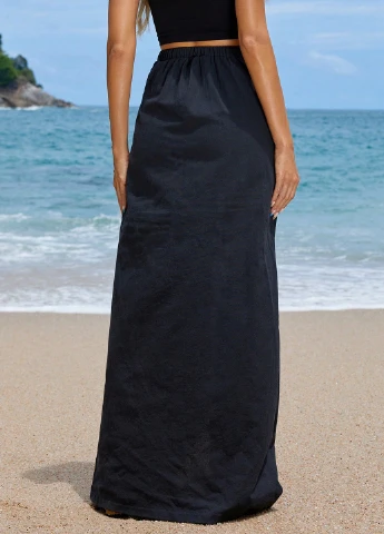 Черная кэжуал однотонная юбка SHEIN на запах