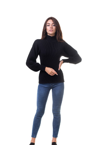 Чорний зимовий светр жіночий джемпер Viviami Свитер с объемными рукавами