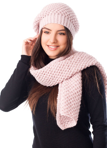 Розовый демисезонный комплект (шапка, шарф) Bakhur