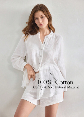 Белая домашний рубашка однотонная SHEIN