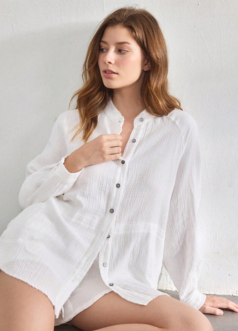 Белая домашний рубашка однотонная SHEIN