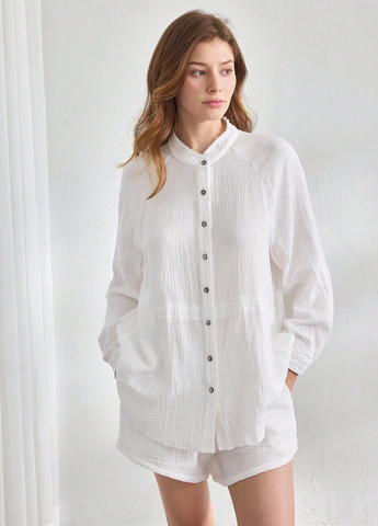 Белая домашний рубашка однотонная SHEIN