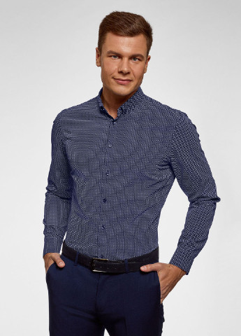 Синяя кэжуал рубашка с геометрическим узором Oodji
