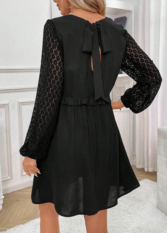 Черное кэжуал платье а-силуэт SHEIN однотонное