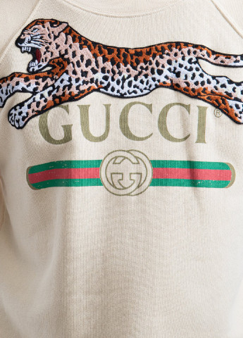 Бежевый хлопковый свитшот Tiger Gucci - крой однотонный бежевый кэжуал - (251176443)
