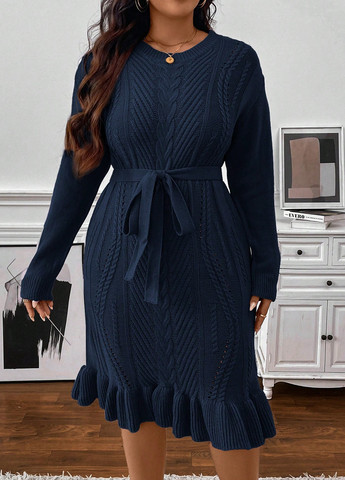 Темно-синя кежуал сукня годе, сукня светр SHEIN однотонна