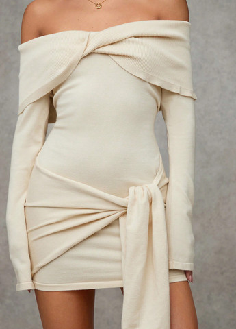 Кремова кежуал сукня сукня светр, з відкритими плечима, футляр SHEIN однотонна