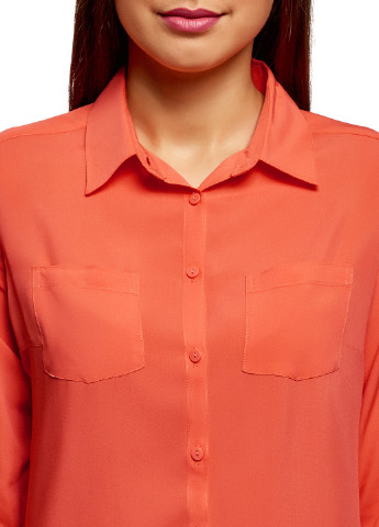 Оранжевая кэжуал рубашка однотонная Oodji