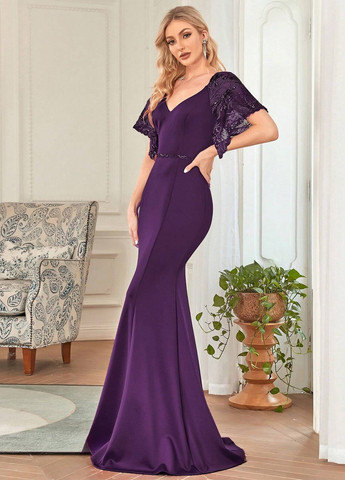 Темно-фиолетовое вечернее платье годе SHEIN однотонное