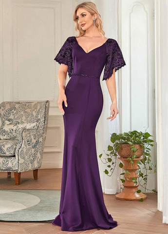 Темно-фиолетовое вечернее платье годе SHEIN однотонное