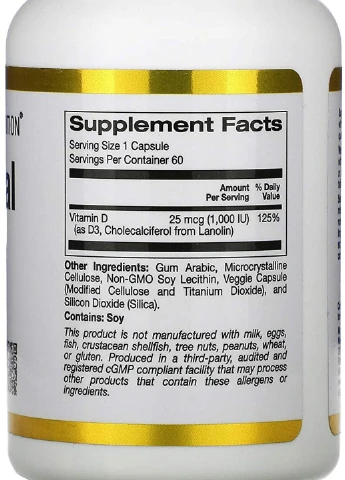 Вітамін Д3 Liposomal Vitamin D3 1,000 IU 60 Veggie Capsules California Gold Nutrition (254344525)