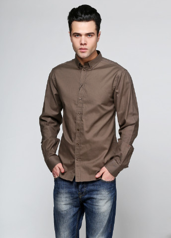 Оливковковая (хаки) кэжуал рубашка однотонная Bruuns Bazaar с длинным рукавом