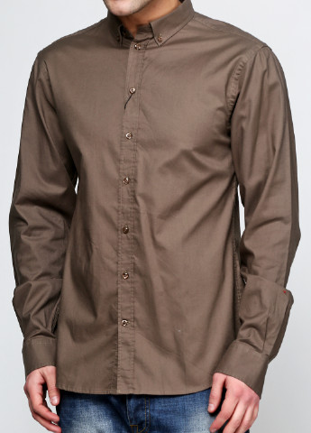 Оливковковая (хаки) кэжуал рубашка однотонная Bruuns Bazaar с длинным рукавом
