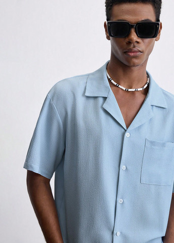 Светло-голубой классическая, кэжуал рубашка однотонная SHEIN