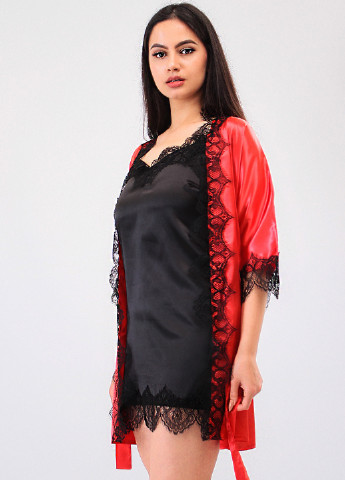 Світло-червоний демісезонний комплект (нічна сорочка, халат) Ghazel