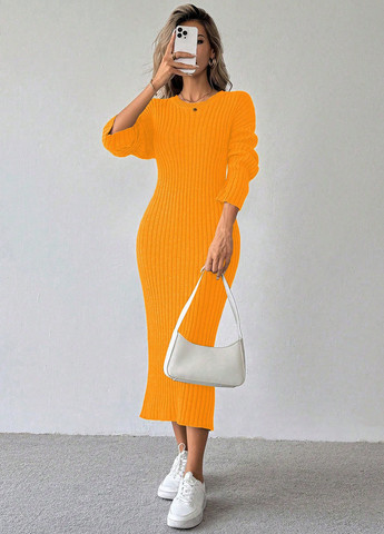 Желтое праздничный, кэжуал платье платье-свитер, футляр SHEIN однотонное