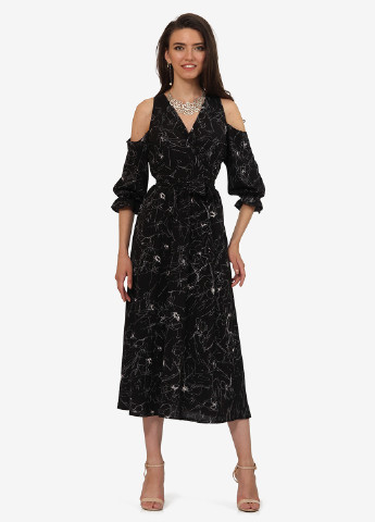 Чорна кежуал плаття, сукня кльош Lila Kass з абстрактним візерунком