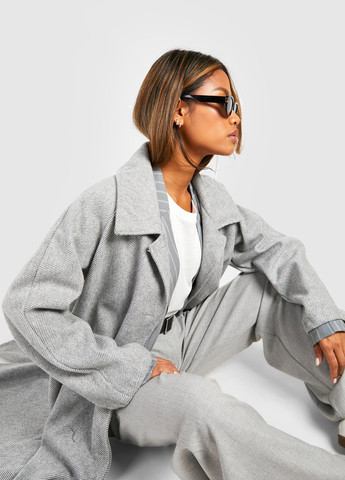 Серое демисезонное Пальто однобортное Boohoo