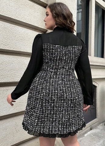 Черно-белое кэжуал платье рубашка SHEIN в клетку