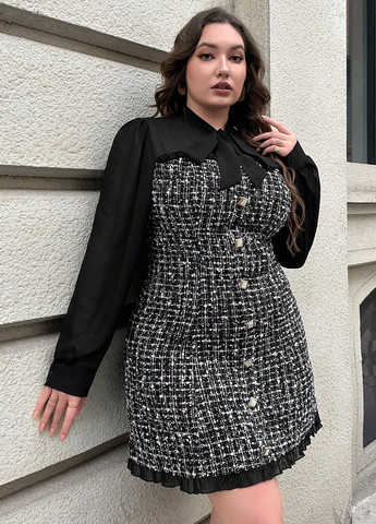 Черно-белое кэжуал платье рубашка SHEIN в клетку