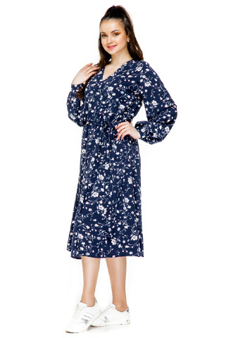 Темно-синее кэжуал платье миди Alpama с цветочным принтом
