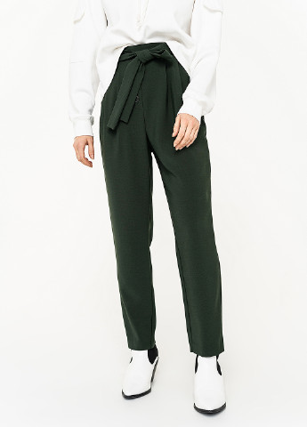 Темно-зеленые кэжуал демисезонные зауженные брюки befree