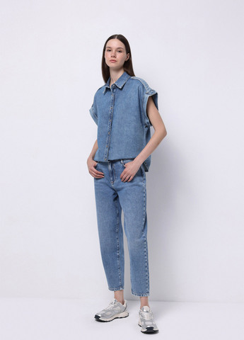 Темно-голубой джинсовая, кэжуал рубашка однотонная Colin's