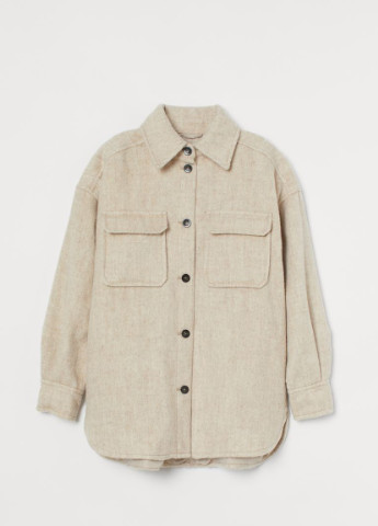 Светло-бежевая демисезонная шерстяная куртка-рубашка светло-бежевый H&M