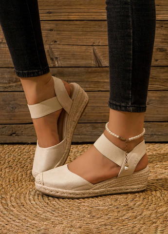 Бежевые эспадрильи SHEIN однотонный без декора (337992267)