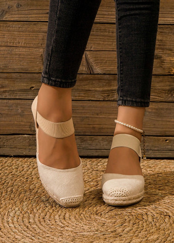 Бежевые эспадрильи SHEIN однотонный без декора (337992267)