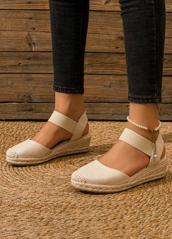 Бежевые эспадрильи SHEIN однотонный без декора (337992267)