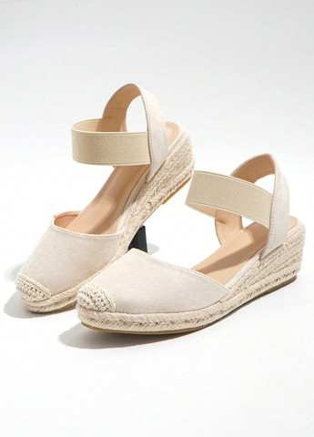Бежевые эспадрильи SHEIN однотонный без декора (337992267)