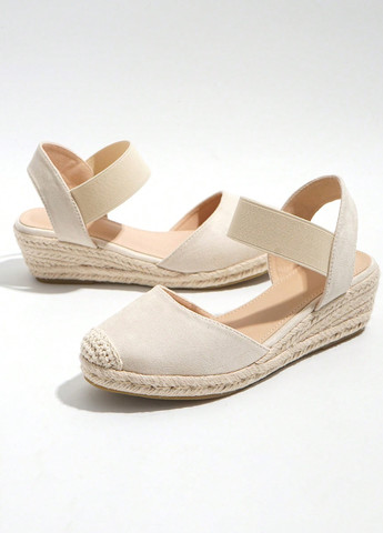 Бежевые эспадрильи SHEIN однотонный без декора (337992267)