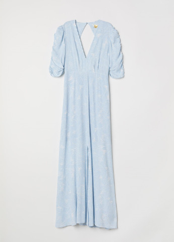 Голубое вечернее длинное платье с рисунком H&M однотонное