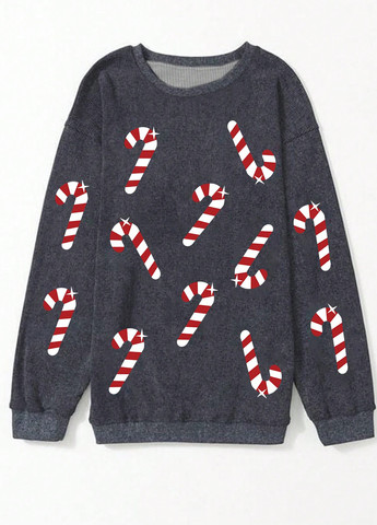 Сірий світшот SHEIN новорічний без декору (332520234)