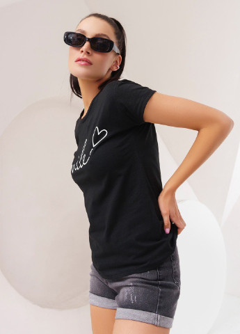 Черная всесезон футболка женская с коротким рукавом ISSA PLUS WN20-251