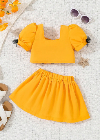 Охряной летний костюм (топ, юбка) SHEIN