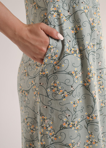 Оливкова (хакі) кежуал сукня а-силует BBL з квітковим принтом