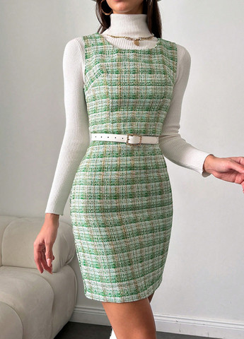 Зеленое кэжуал платье футляр SHEIN в клетку