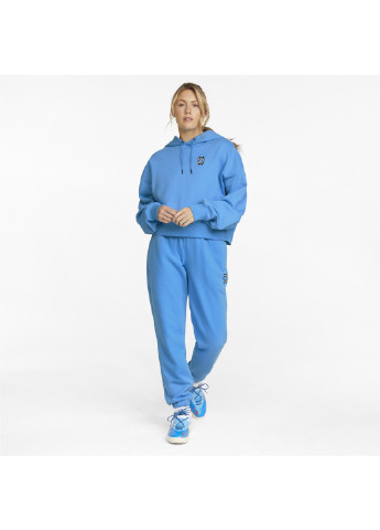 Толстовка Pivot Cropped Women's Basketball Hoodie Puma однотонная синяя спортивная хлопок, полиэстер, эластан