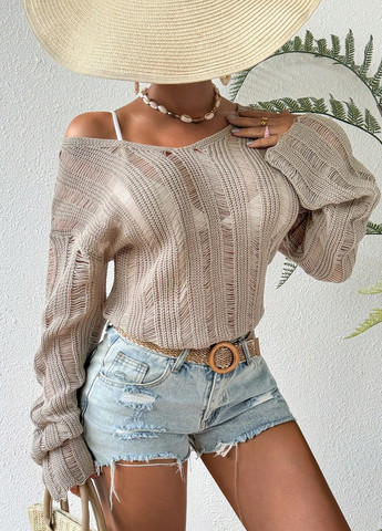 Бежевый демисезонный пуловер пуловер SHEIN