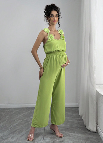 Комбинезон для беременных SHEIN комбинезон-брюки однотонный салатовый кэжуал полиэстер