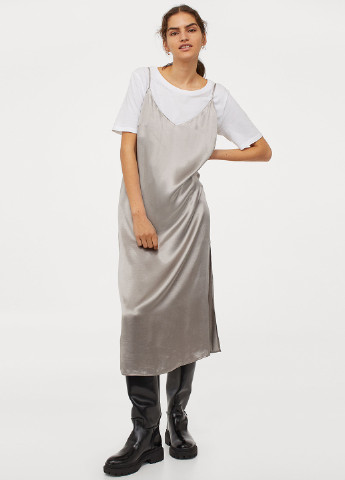 Серо-бежевое кэжуал платье платье-комбинация H&M однотонное