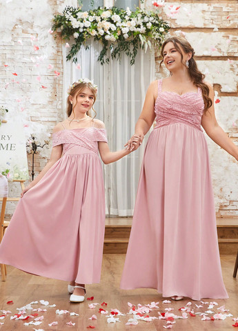 Светло-розовое вечернее платье в стиле ампир SHEIN однотонное